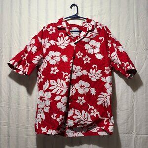 Alohawears Size L Hawaii Red Hibiscus Classic Tropical Camp Shirt Cotton